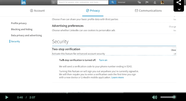 How to setup 2 Factor Authentication on LinkedIn