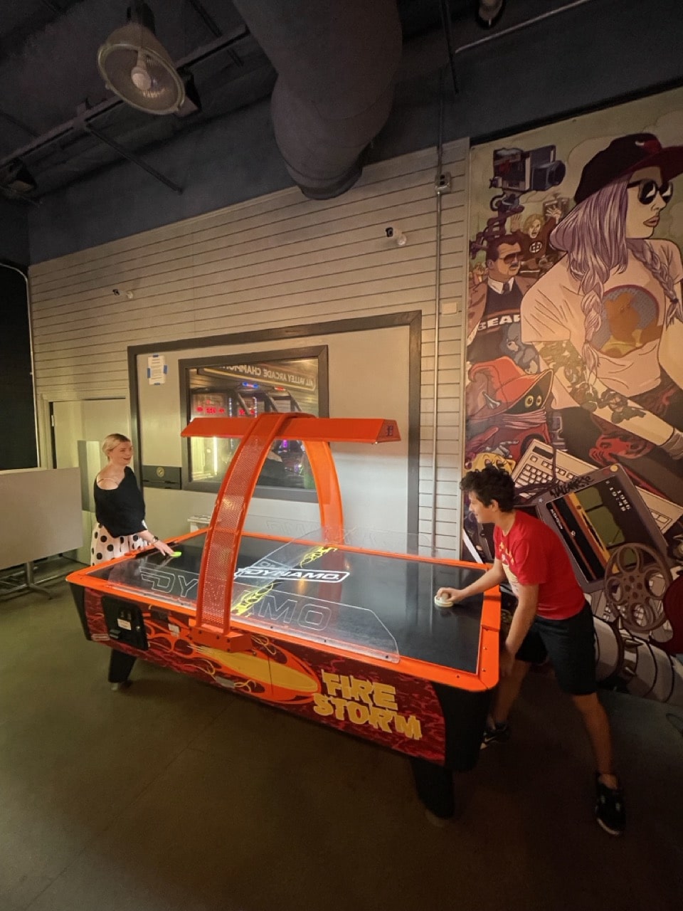 A game of air hockey at the office